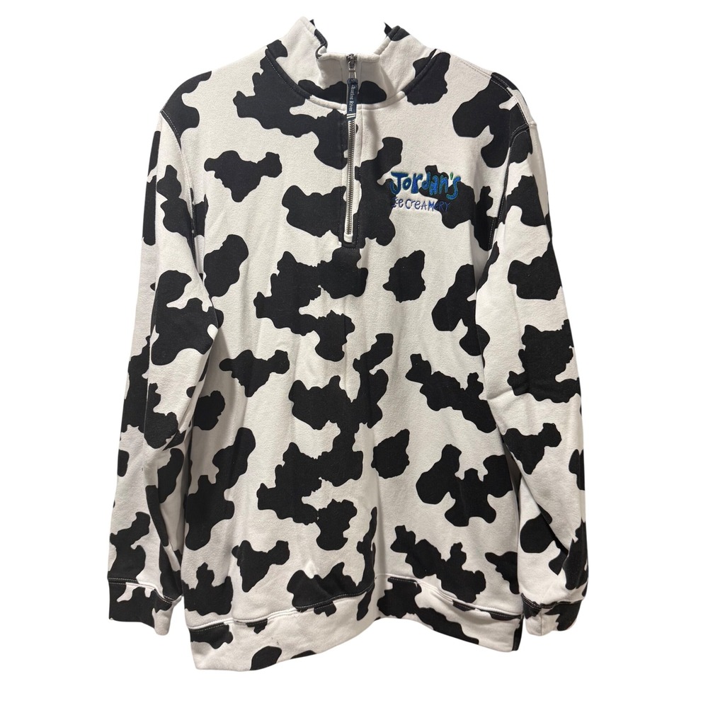 Collared 1/4 zip Cow Moo Print Jordans Ice Cream Sweatshirt Mens Large Cotton